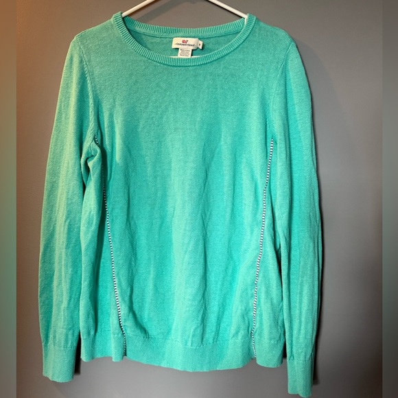 Vineyard Vines Womens Sz M Aqua Linen Cotton Blend Crew Neck Pullover Sweater - Picture 1 of 4